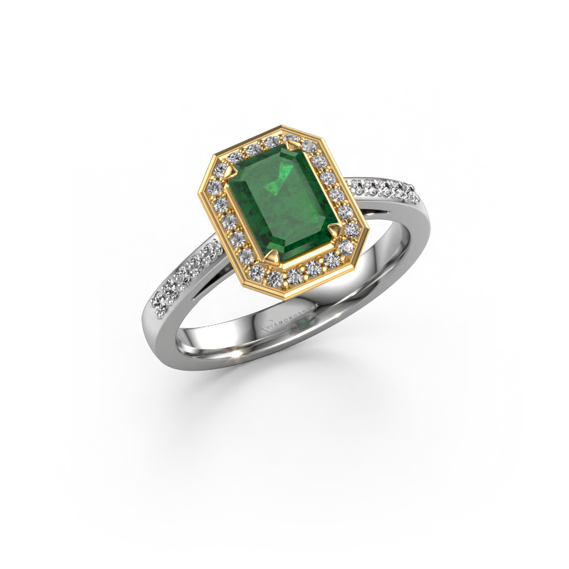 Bild von Verlobungsring Dodie 2 eme 585 Weißgold Smaragd 7x5 mm