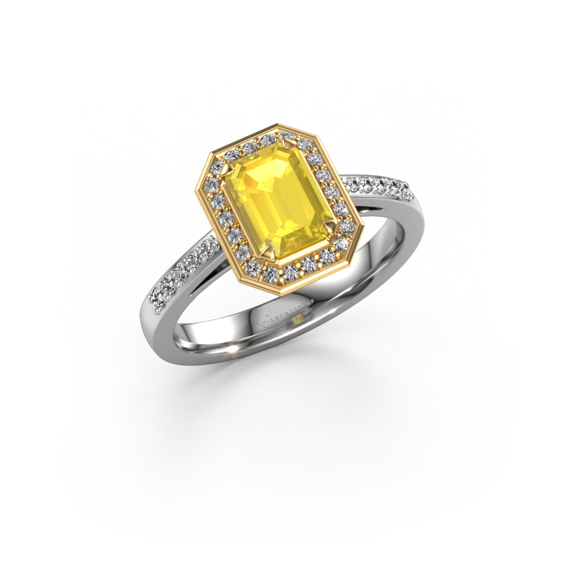 Image de Bague de fiançailles Dodie 2 eme 585 or blanc Saphir jaune 7x5 mm