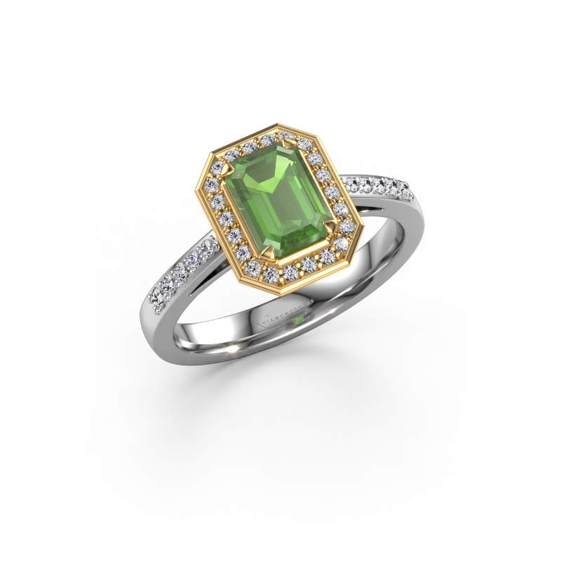 Image of Engagement ring Dodie 2 eme 585 white gold Tourmaline green 7x5 mm