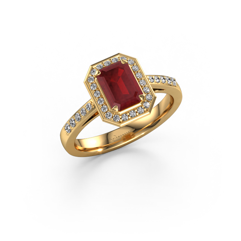 Image of Engagement ring Dodie 2 eme 585 gold Ruby 7x5 mm