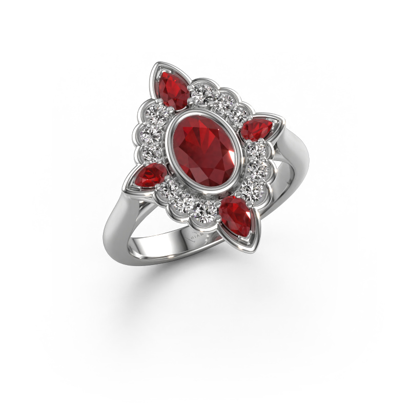Image of Engagement ring Door 585 white gold Ruby 7x5 mm