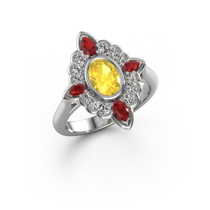 Bild von Verlobungsring Door 585 Weißgold Gelb Saphir 7x5 mm