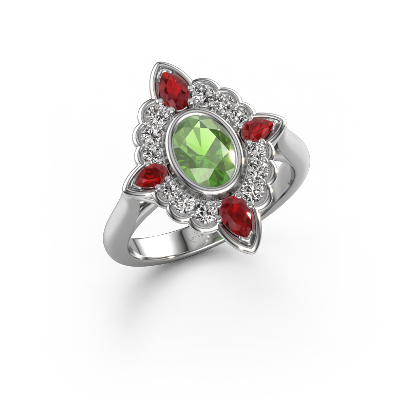 Image de Bague de fiançailles Door 585 or blanc Vert tourmaline 7x5 mm
