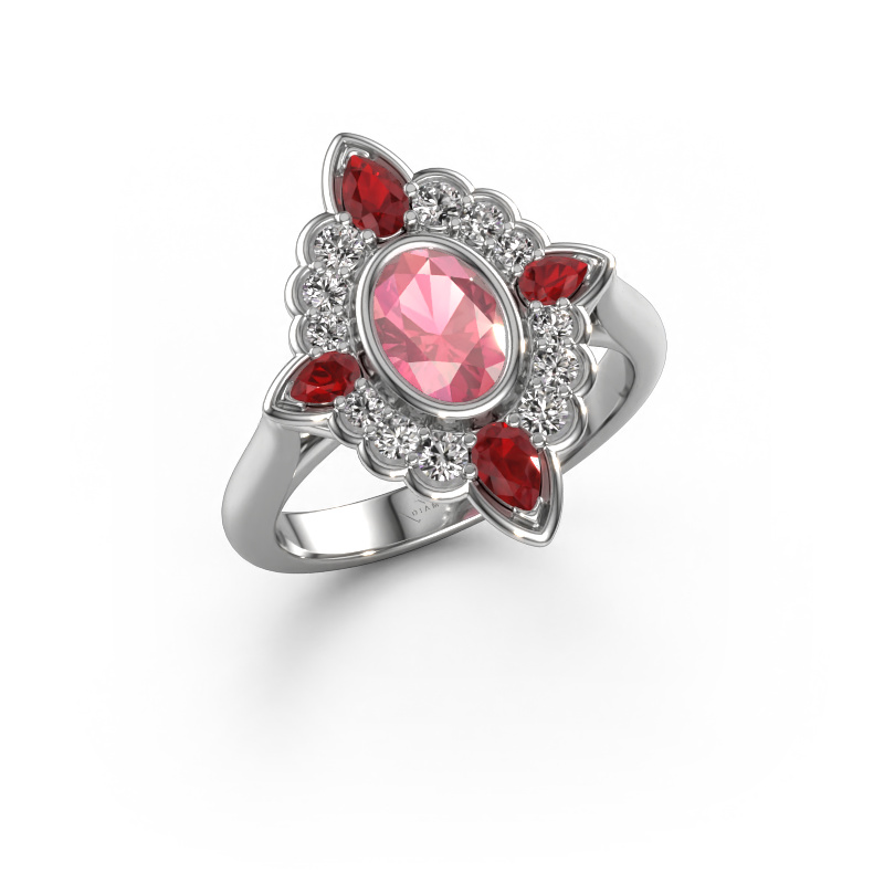 Image of Engagement ring Door 585 white gold Tourmaline pink 7x5 mm