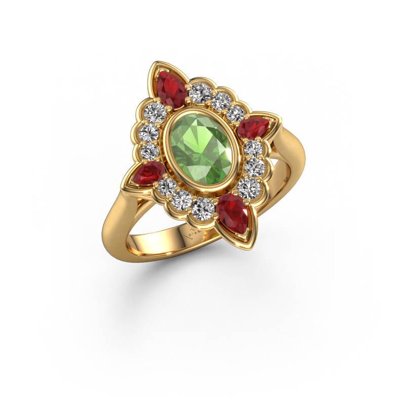 Image of Engagement ring Door 585 gold Tourmaline green 7x5 mm