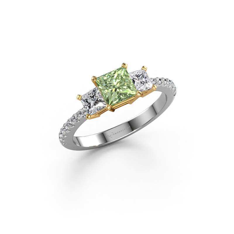 Image of Engagement ring Dorla 585 white gold Green lab grown diamond 5 mm