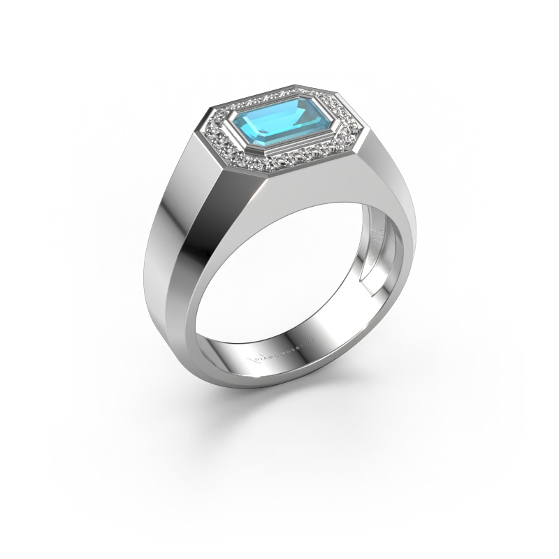 Image of Men's ring Dylan 2 585 white gold Blue topaz 7x5 mm