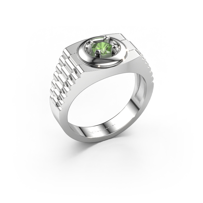 Image de Bague pour homme Edward 585 or blanc Vert tourmaline 4.7 mm