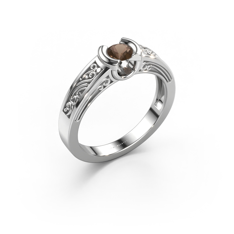 Image of Ring Elena 585 white gold Smokey quartz 4 mm
