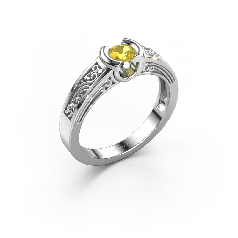 Image de Bague Elena 585 or blanc Saphir jaune 4 mm