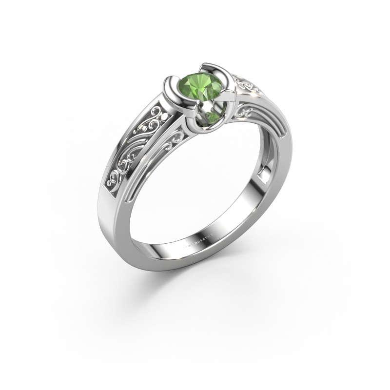 Image of Ring Elena 585 white gold Tourmaline green 4 mm