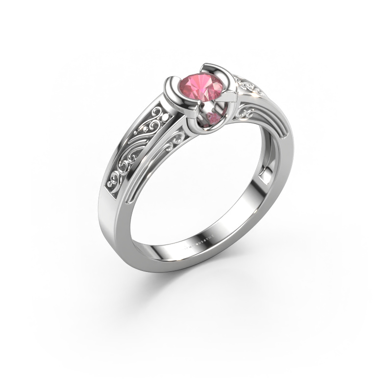 Image de Bague Elena 585 or blanc Rose tourmaline 4 mm