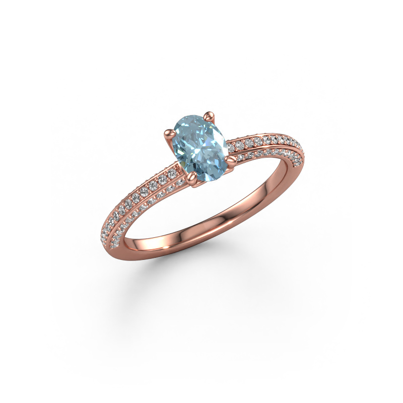 Image de Bague de fiançailles Elenore ovl 585 or rose Diamant synthétique bleu 6.5x4.5 mm