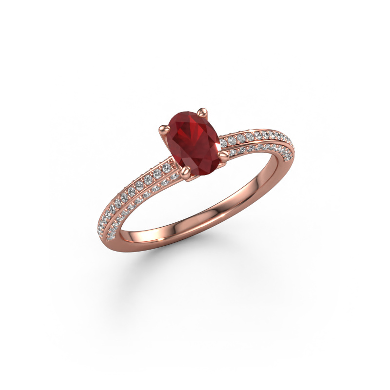 Image of Engagement ring Elenore ovl 585 rose gold Ruby 6.5x4.5 mm