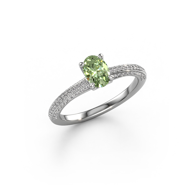 Image de Bague de fiançailles Elenore ovl 950 platine Diamants synthétiques vert 6.5x4.5 mm
