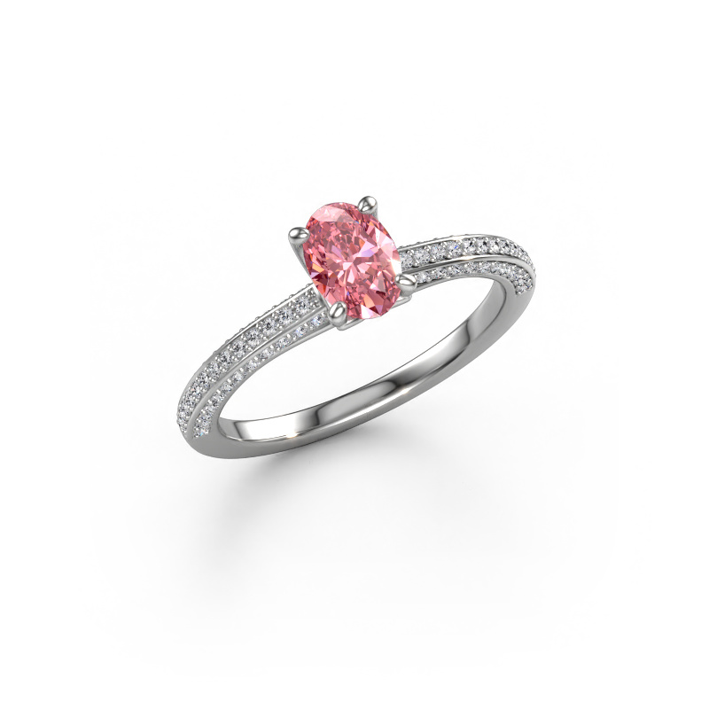 Image of Engagement ring Elenore ovl 950 platinum Pink lab grown diamond 6.5x4.5 mm