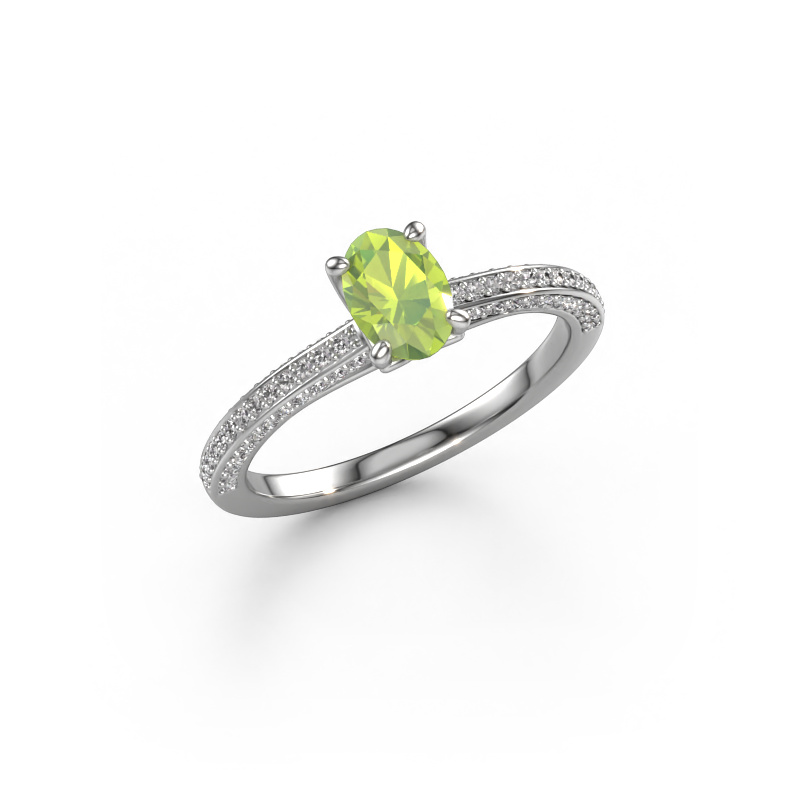 Bild von Verlobungsring Elenore ovl 950 Platin Peridot 6.5x4.5 mm