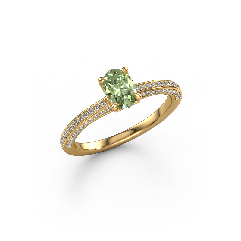 Image de Bague de fiançailles Elenore ovl 585 or jaune Diamants synthétiques vert 6.5x4.5 mm