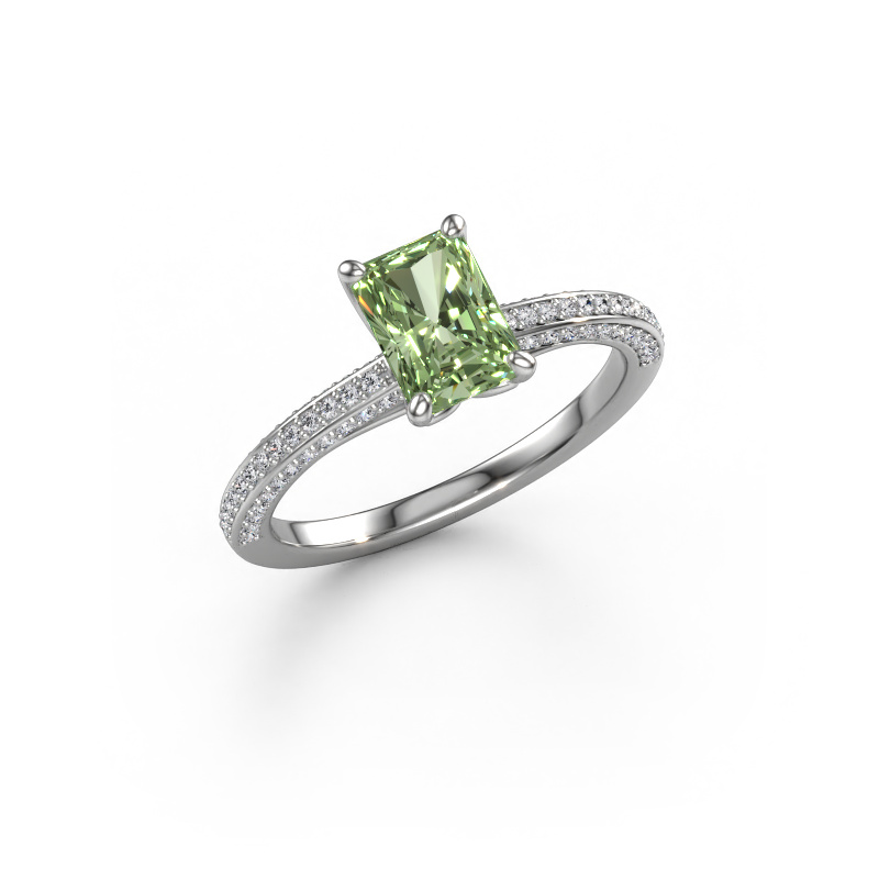 Bild von Verlobungsring Elenore rad 585 Weißgold Grüner Labor-Diamant 7x5 mm