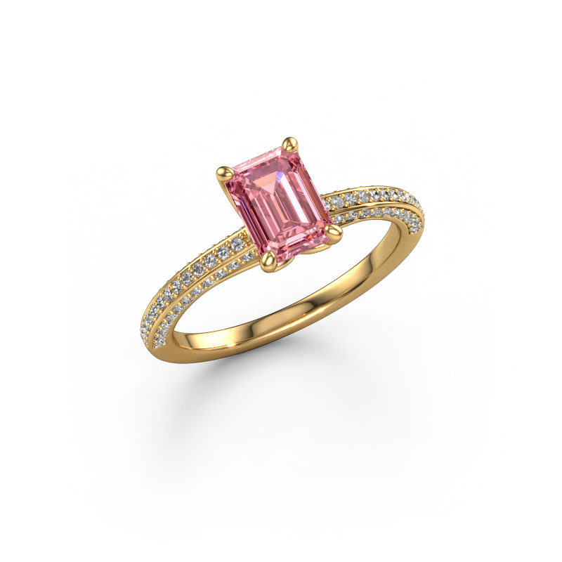 Image of Engagement ring Elenore eme 585 gold Pink lab grown diamond 7x5 mm