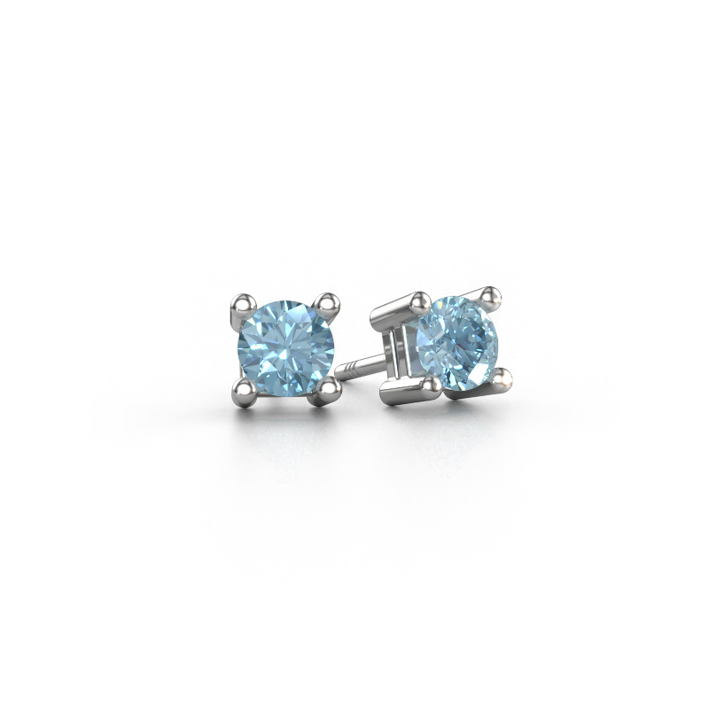 Image de Clous d'oreilles Eline 585 or blanc Diamant synthétique bleu 5 mm
