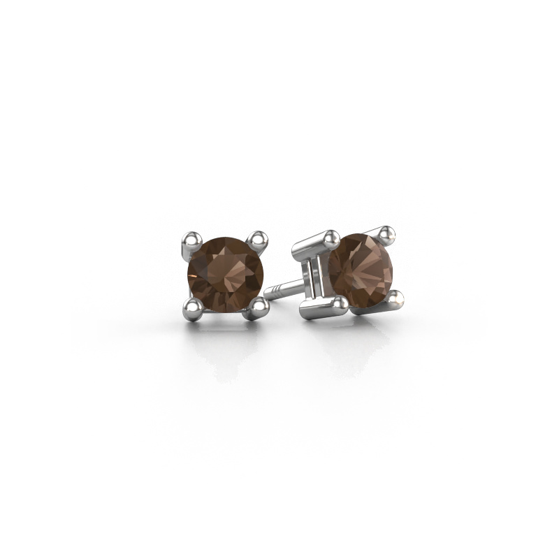 Image of Stud earrings Eline 585 white gold Smokey quartz 5 mm