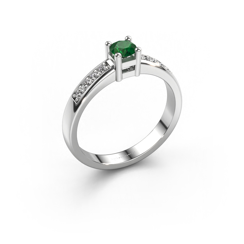 Image of Engagement ring Eline 2 585 white gold Emerald 3.7 mm
