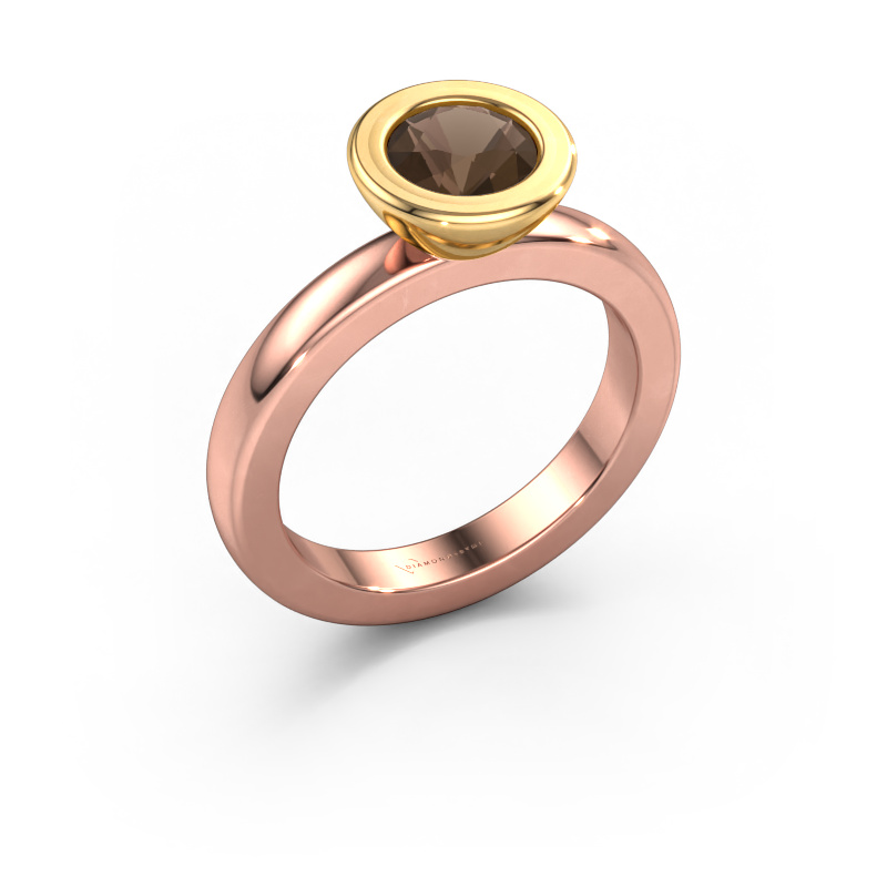 Image of Stacking ring Eloise Round 585 rose gold Smokey quartz 6 mm
