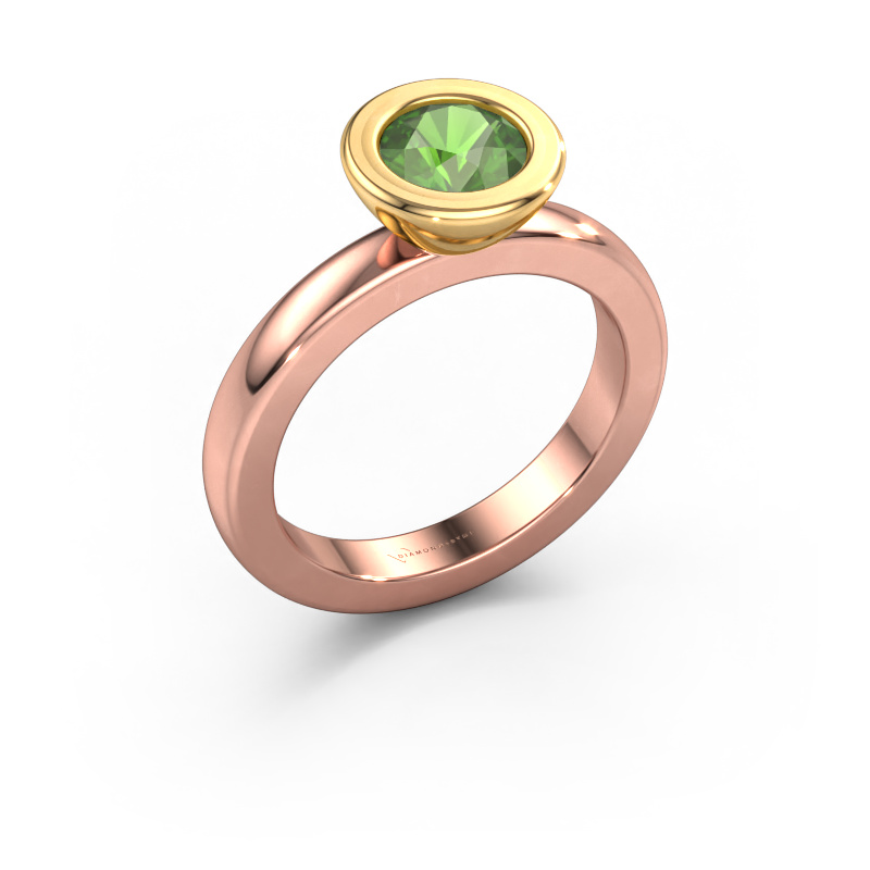 Afbeelding van Stapelring Eloise Round 585 rosé goud Toermalijn groen 6 mm
