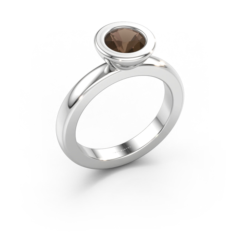 Bild av Stapelbar ring Eloise Round 585 vitt guld Rökkvarts 6 mm
