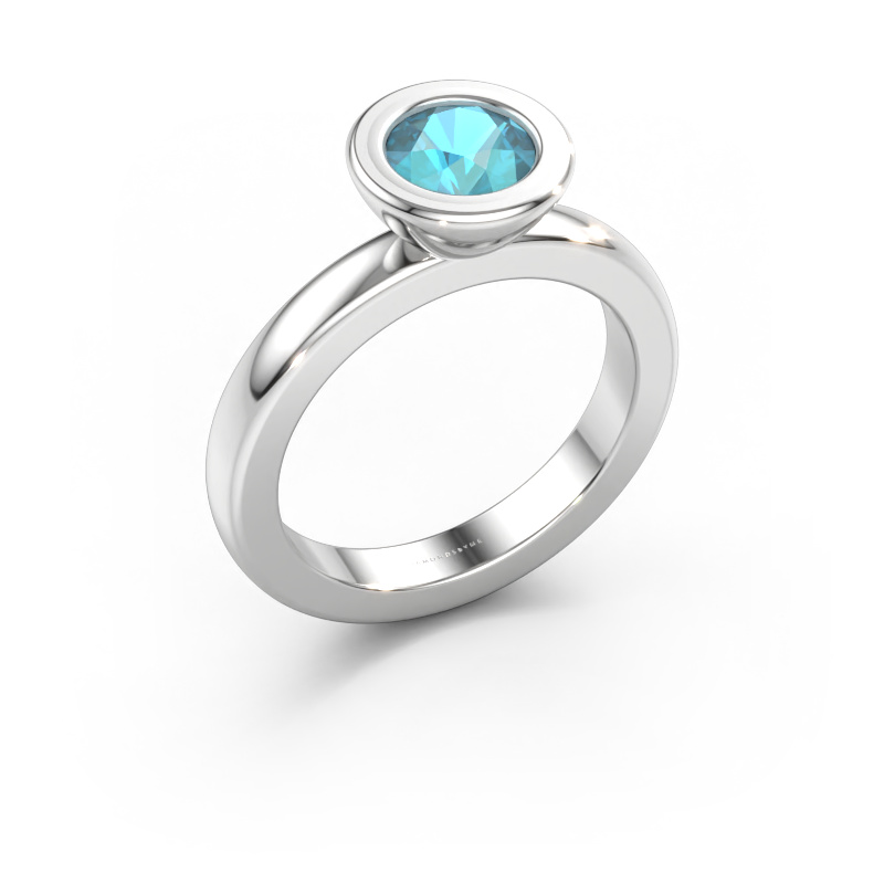 Bild av Stapelbar ring Eloise Round 585 vitt guld Blå topas 6 mm