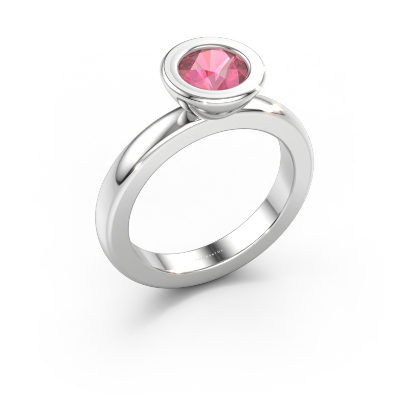 Bild av Stapelbar ring Eloise Round 585 vitt guld Rosa turmalin 6 mm