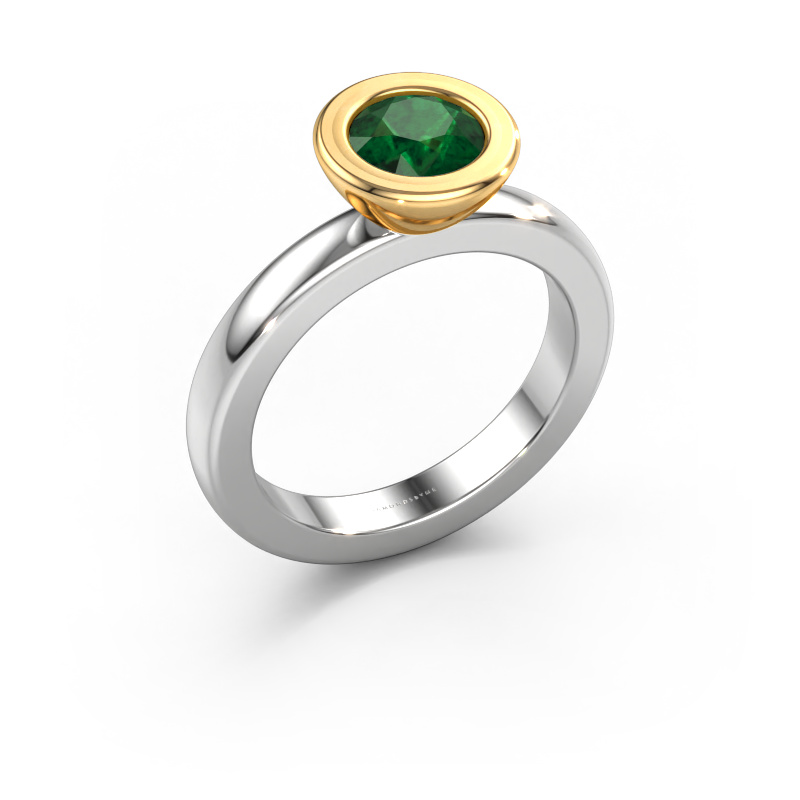 Image of Stacking ring Eloise Round 585 white gold Emerald 6 mm