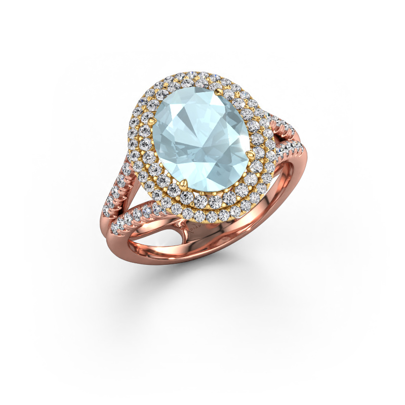Image of Engagement ring Elvie 585 rose gold Aquamarine 10x8 mm