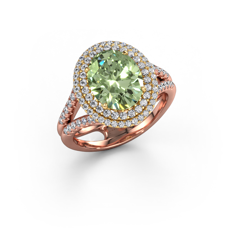 Image de Bague de fiançailles Elvie 585 or rose Diamants synthétiques vert 10x8 mm