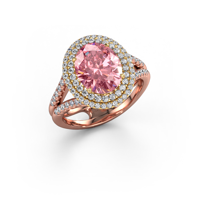 Image of Engagement ring Elvie 585 rose gold Pink lab grown diamond 10x8 mm
