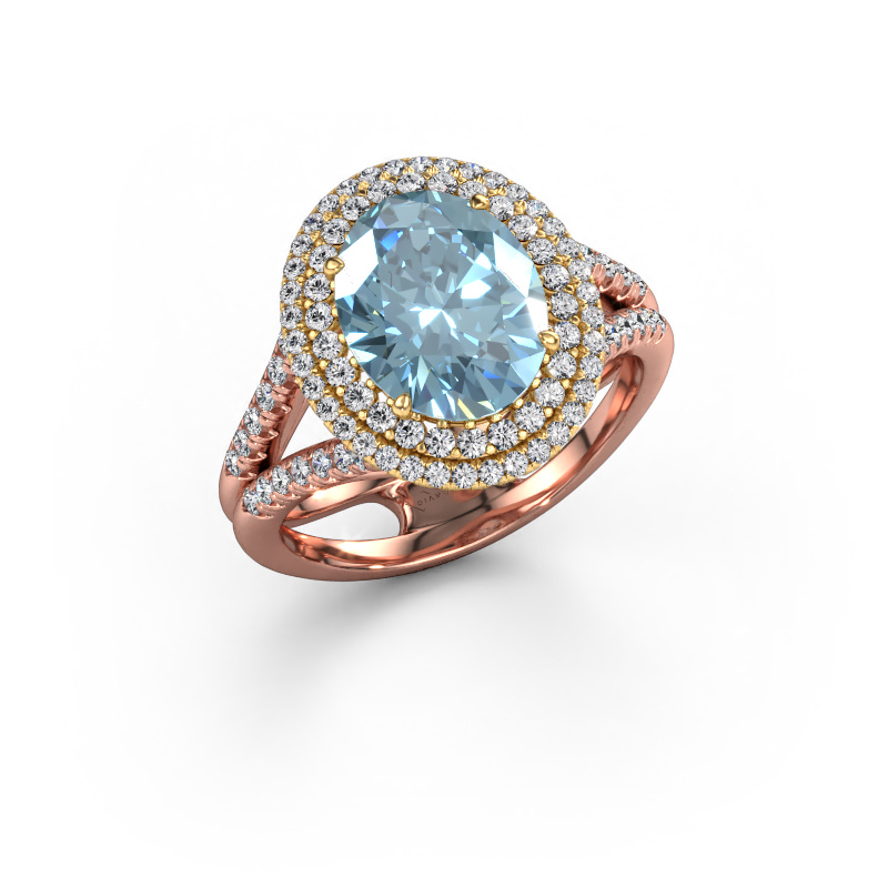 Image de Bague de fiançailles Elvie 585 or rose Diamant synthétique bleu 10x8 mm