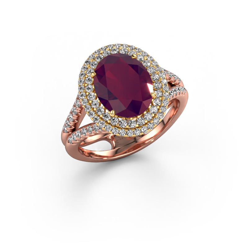 Image of Engagement ring Elvie 585 rose gold Rhodolite 10x8 mm