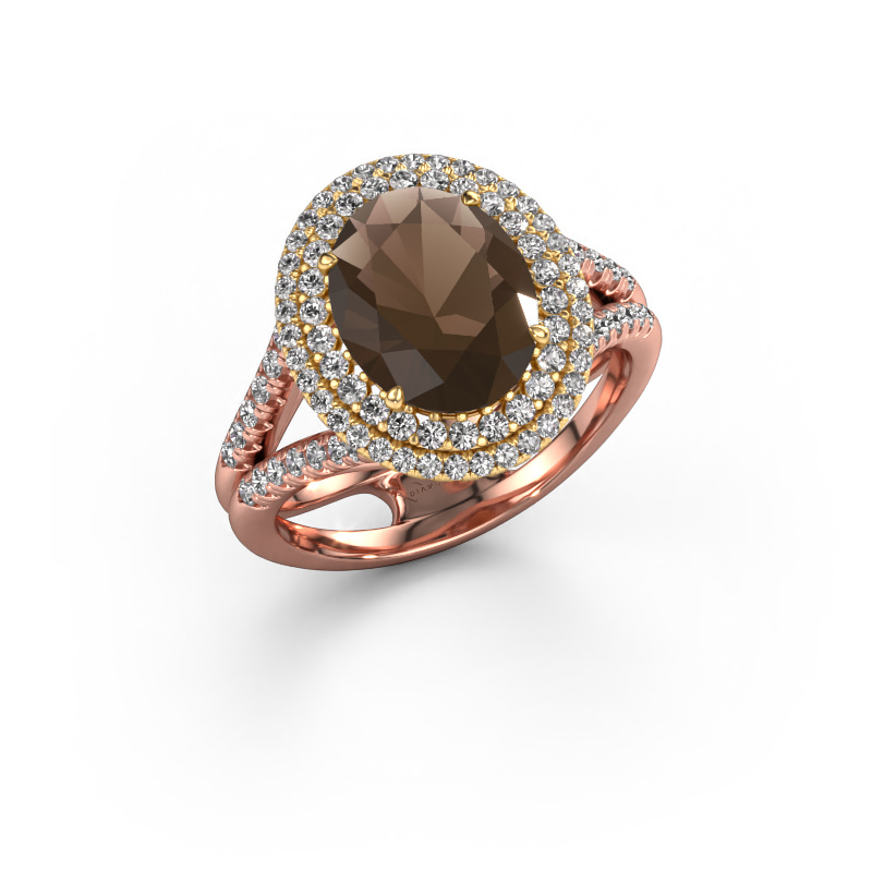 Afbeelding van Verlovingsring Elvie 585 rosé goud Rookkwarts 10x8 mm