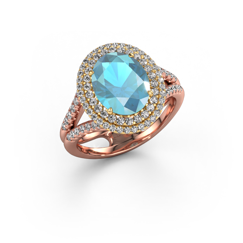 Image of Engagement ring Elvie 585 rose gold Blue topaz 10x8 mm
