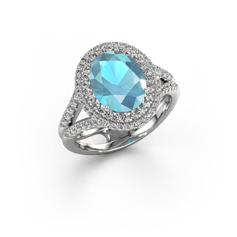 Image de Bague de fiançailles Elvie 950 platine Topaze bleue 10x8 mm