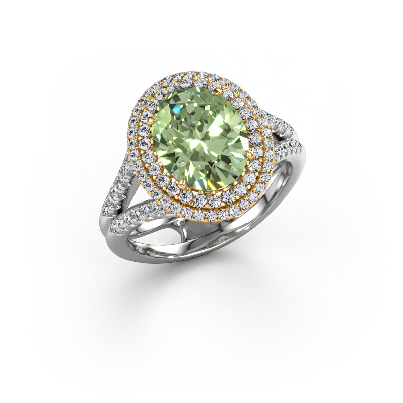 Image of Engagement ring Elvie 585 white gold Green lab grown diamond 10x8 mm
