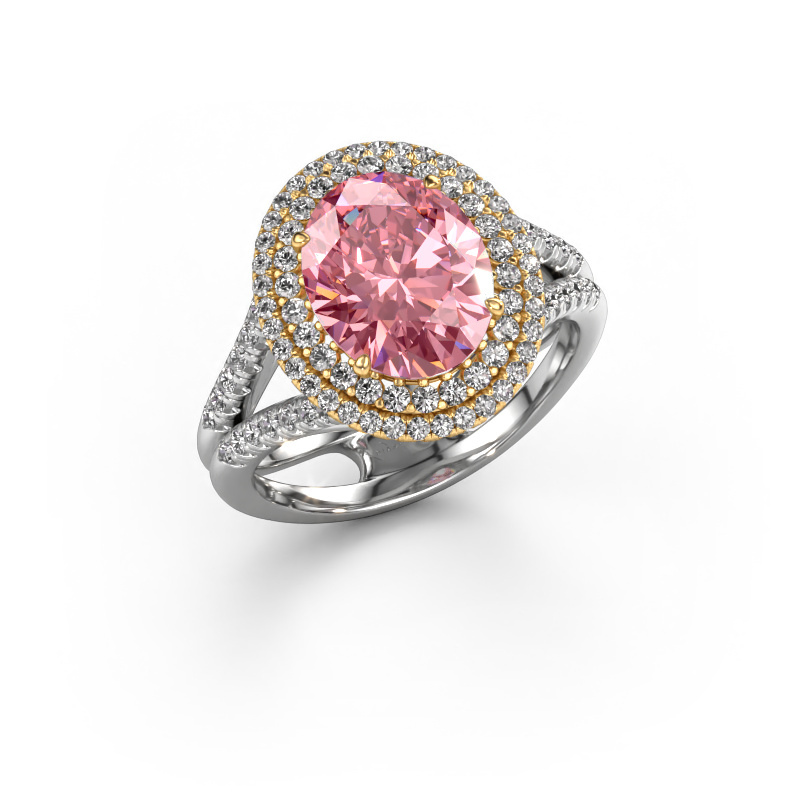 Image of Engagement ring Elvie 585 white gold Pink lab grown diamond 10x8 mm