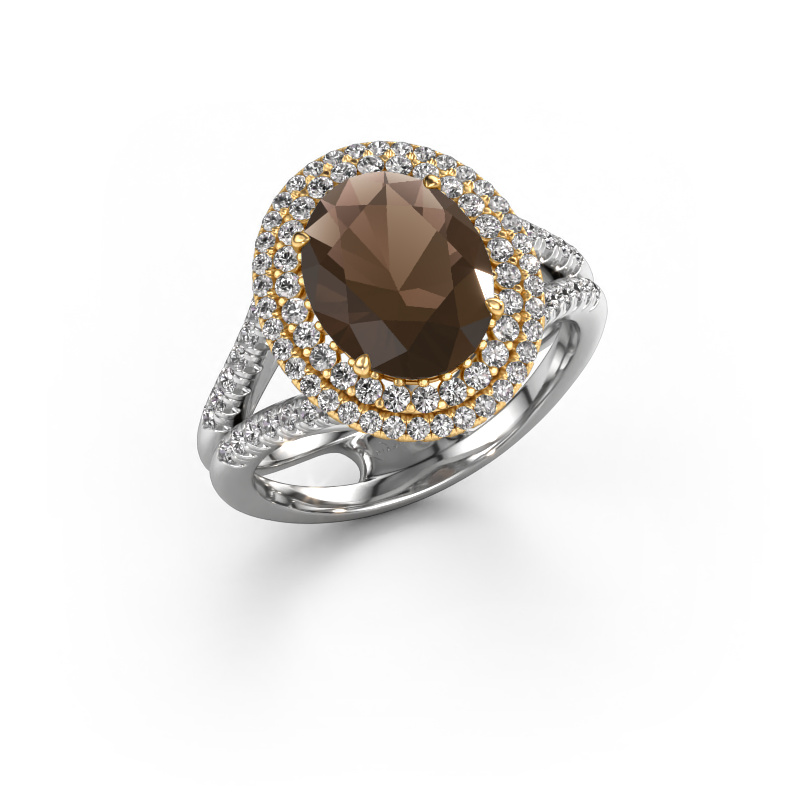 Image de Bague de fiançailles Elvie 585 or blanc Quartz fumé 10x8 mm