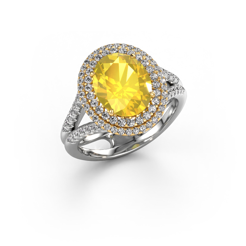 Image de Bague de fiançailles Elvie 585 or blanc Saphir jaune 10x8 mm