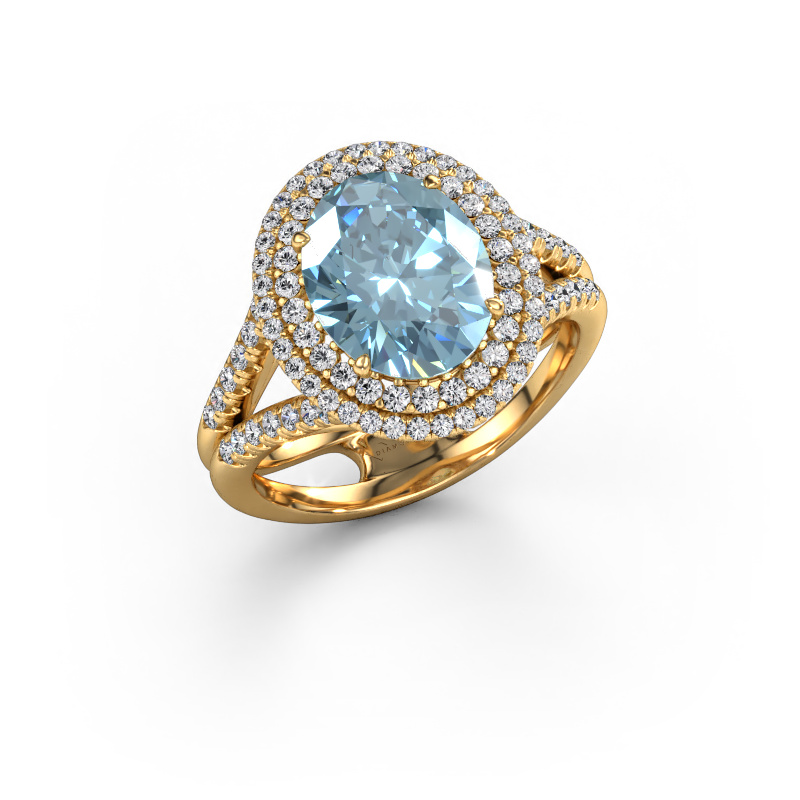 Image of Engagement ring Elvie 585 gold Blue lab grown diamond 10x8 mm