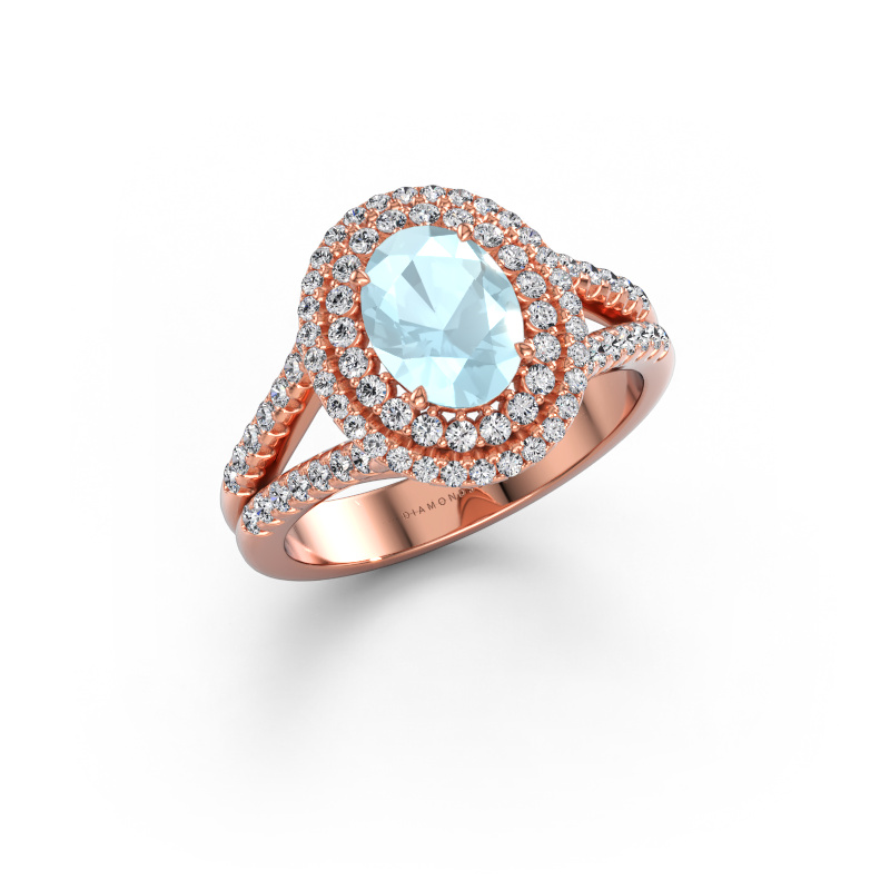 Immagine di Anello di fidanzamento Elvie OVL 585 oro rosa Acquamarina 8x6 mm