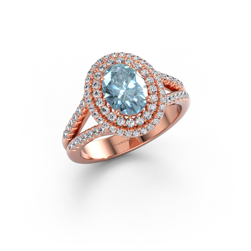 Immagine di Anello di fidanzamento Elvie OVL 585 oro rosa Diamante lab grown blu 8x6 mm