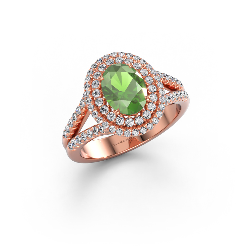 Bild av Förlovningsring Elvie OVL 585 roséguld Grön turmalin 8x6 mm