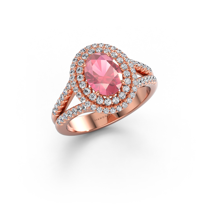 Bild av Förlovningsring Elvie OVL 585 roséguld Rosa turmalin 8x6 mm